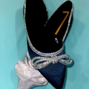 Juliette Rhinestone Bow Ballet Flats, Size 11| Color: Black/Silver
